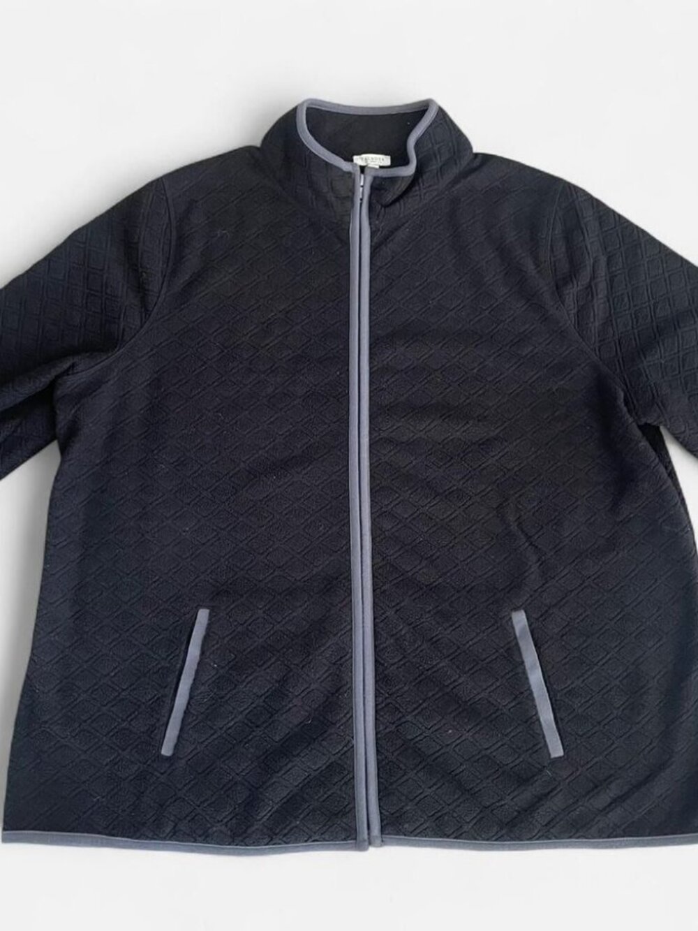 NWT Talbots Black Quilted Full-Zip Jacket with Gray Trim size small